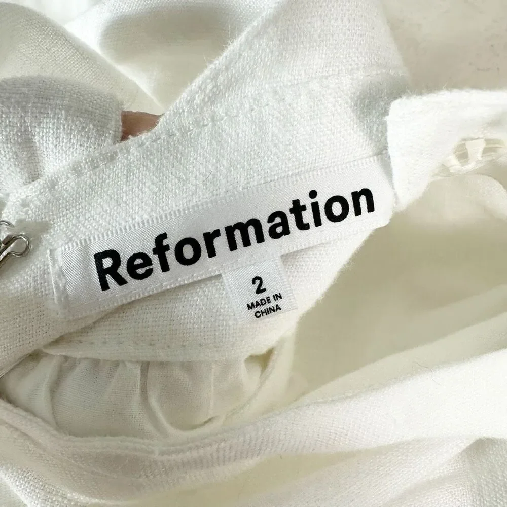 REFORMATION Elara Linen Fit & Flare Midi Dress Size 2 Sleeveless Ivory White